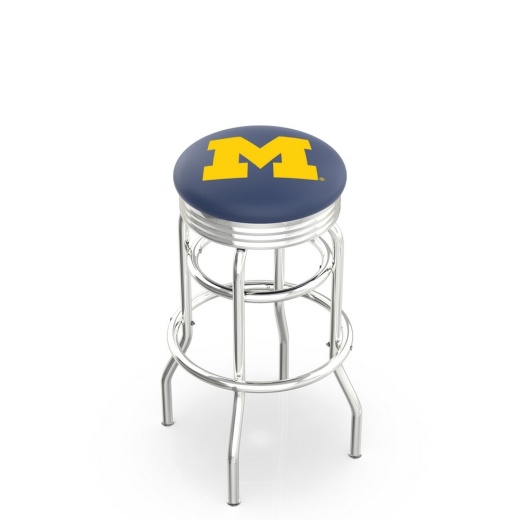 L7c3c Chrome Double Ring Michigan Swivel Bar Stool With 2.5" Ribbed Accent Ring By Holland Bar Stool Company