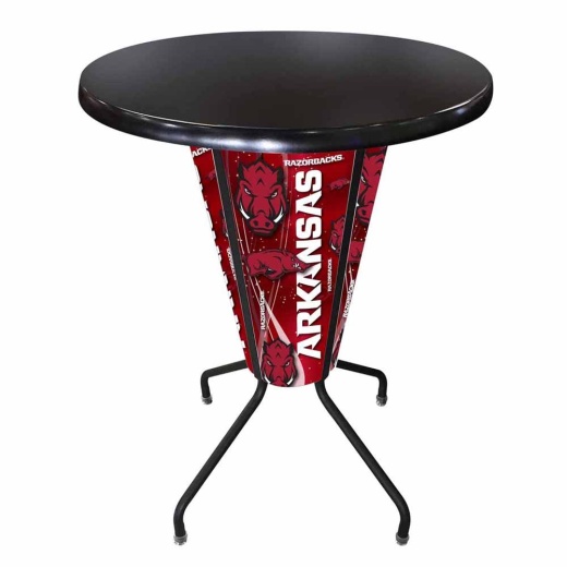 L218 University Of Arkansas 42" Tall 36" Indoor/Outdoor Black Steel Top Lighted Pub Table With Black Wrinkle Finish