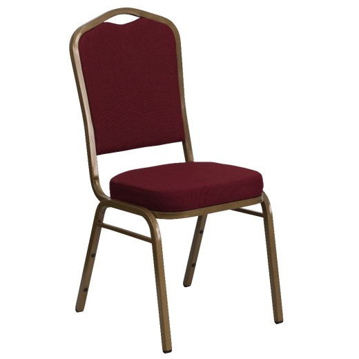 Hercules Series Crown Back Stacking Banquet Chair In Burgundy Fabric Gold Frame