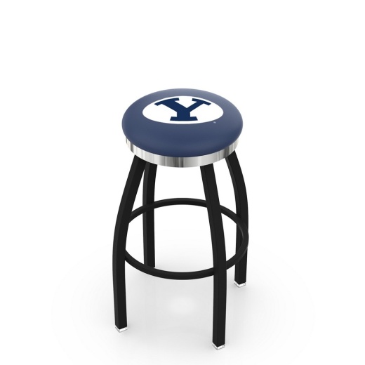 L8b2c Black Wrinkle Brigham Young Swivel Bar Stool With Chrome Accent Ring By Holland Bar Stool Company