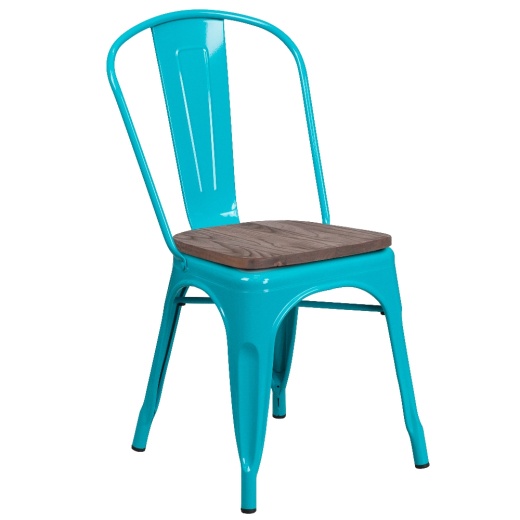 Tenley Crystal Tealblue Metal Stackable Chair With Wood Seat