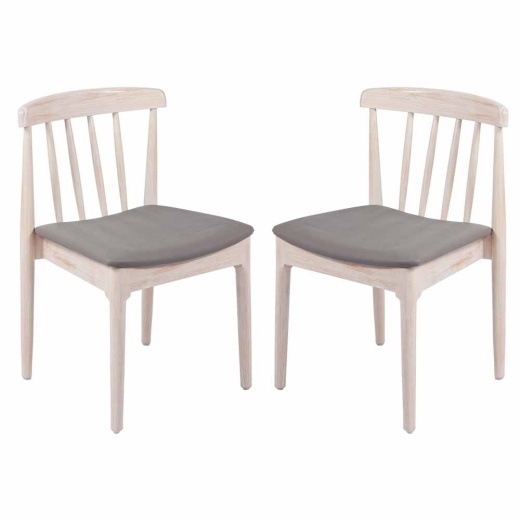 Chester Set Of 2 Commercial Grade Solid Wood Antique White Dining Chairs With Curved Spindle Backrests And Beige Vinyl Seats