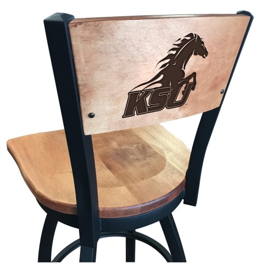 L038 Kentucky State University 25" Swivel Counter Stool With Black Wrinkle Finish And A Laser Engraved Back Wood Seat