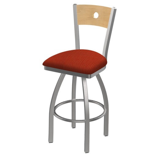 830 Voltaire Swivel Counter Stool With Stainless Finish, Natural Back, And Graph Poppy Seat