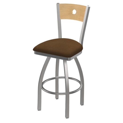 830 Voltaire Swivel Counter Stool With Stainless Finish, Natural Back, And Rein Thatch Seat