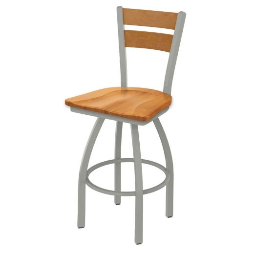 832 Thor Swivel Stool With Anodized Nickel Finish, Medium Back And Medium Maple Seat