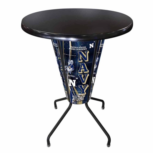 L218 Us Naval Academy 42" Tall 36" Indoor/Outdoor Black Steel Top Lighted Pub Table With Black Wrinkle Finish
