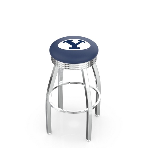 L8c3c Chrome Brigham Young Swivel Bar Stool With 2.5" Ribbed Accent Ring By Holland Bar Stool Company