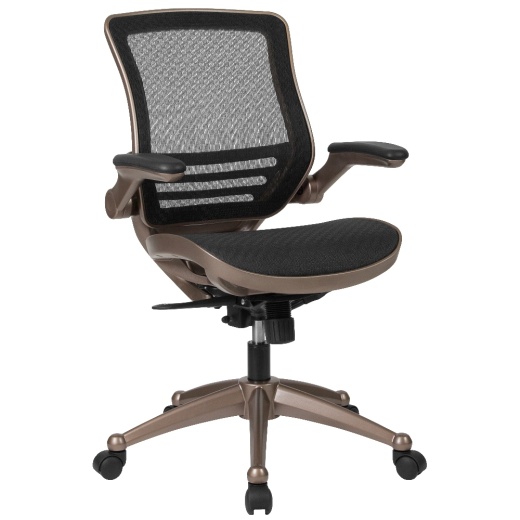 Warfield Midback Transparent Black Mesh Executive Swivel Office Chair With Melrose Gold Frame And Flipup Arms
