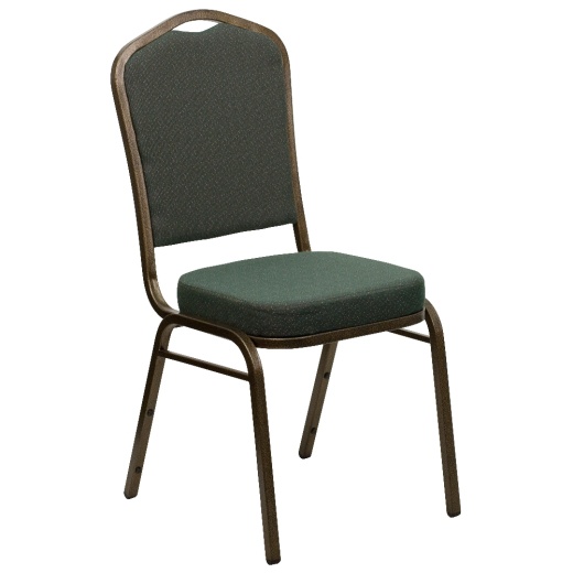 Hercules Series Crown Back Stacking Banquet Chair In Green Patterned Fabric Gold Vein Frame
