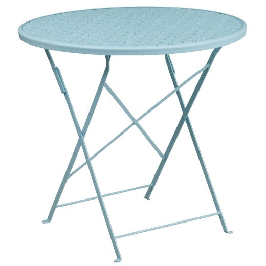Oia Commercial Grade 30" Round Sky Blue Indooroutdoor Steel Folding Patio Table