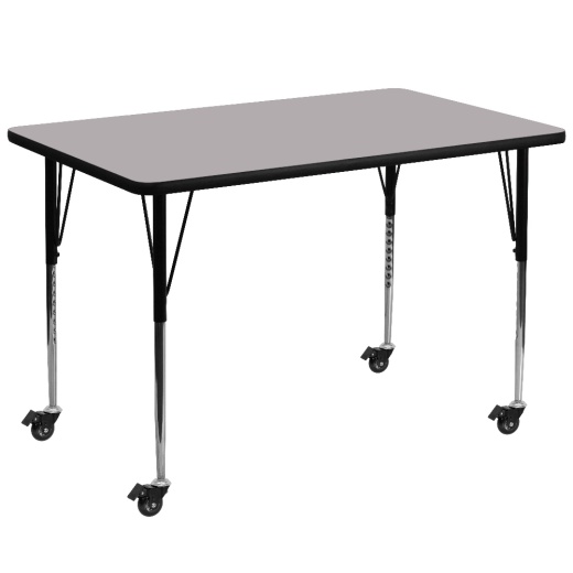Wren Mobile 36''W X 72''L Rectangular Grey Thermal Laminate Activity Table Standard Height Adjustable Legs
