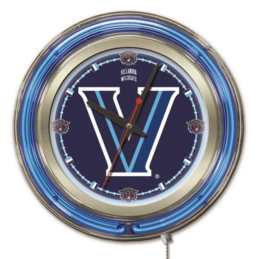 Villanova Double Neon Ring, Logo Clock By Holland Bar Stool Company