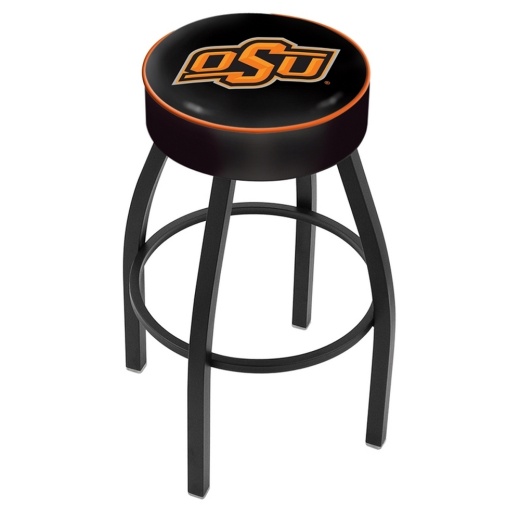 L8b1 4" Oklahoma State Cushion Seat With Black Wrinkle Base Swivel Bar Stool By Holland Bar Stool Company