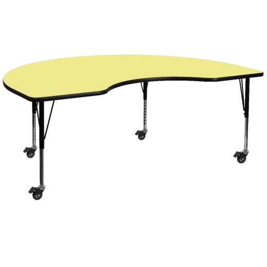 Wren Mobile 48''W X 72''L Kidney Yellow Thermal Laminate Activity Table Height Adjustable Short Legs