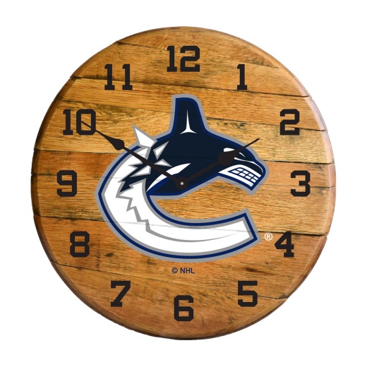 Vancouver Canucks Oak Barrel Clock
