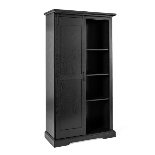 Harrison 36" Wide Rustic Farmhouse Storage Cabinet Bookcase With Sliding Barn Door And 4 Adjustable And 2 Fixed Shelves In Black