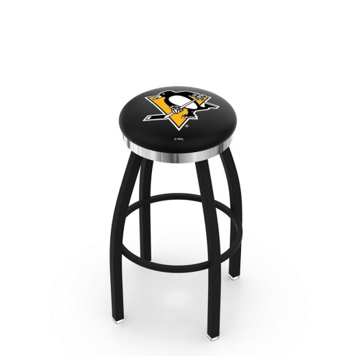 L8b2c Black Wrinkle Pittsburgh Penguins Swivel Bar Stool With Chrome Accent Ring By Holland Bar Stool Company