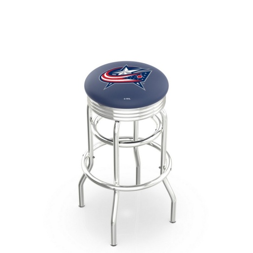 L7c3c Chrome Double Ring Columbus Blue Jackets Swivel Bar Stool With 2.5" Ribbed Accent Ring By Holland Bar Stool Company