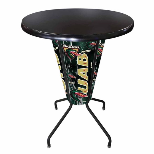 L218 University Of Alabama At Birmingham 42" Tall 36" Indoor/Outdoor Black Steel Top Lighted Pub Table With Black Wrinkle Finish