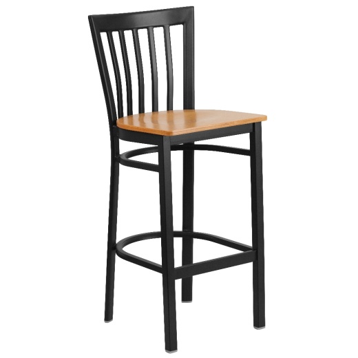 Hercules Series Black School House Back Metal Restaurant Barstool Natural Wood Seat