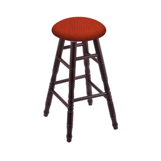 Maple Round Cushion Swivel Stool With Turned Legs, Dark Cherry Finish, And Graph Poppy Seat