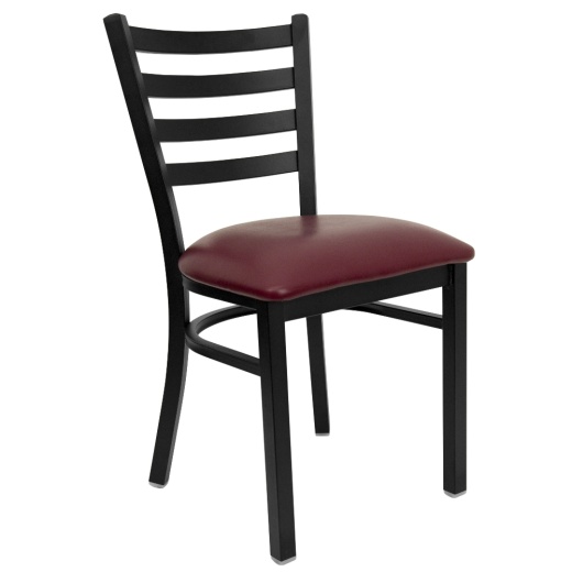 Hercules Series Black Ladder Back Metal Restaurant Chair Burgundy Vinyl Seat