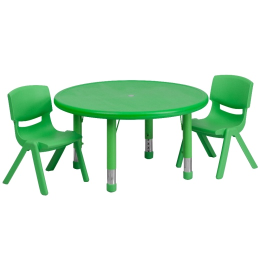 Emmy 33'' Round Green Plastic Height Adjustable Activity Table Set With 2 Chairs