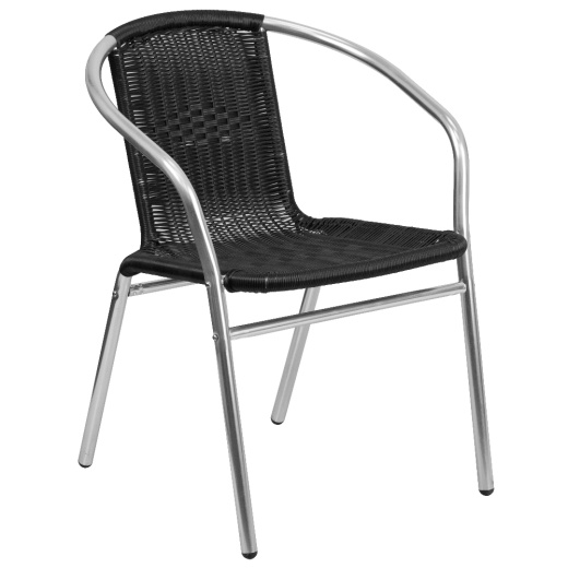 Lila Commercial Aluminum And Black Rattan Indooroutdoor Restaurant Stack Chair