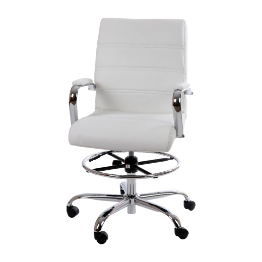 Whitney Midback White Leathersoft Drafting Chair With Adjustable Foot Ring And Chrome Base