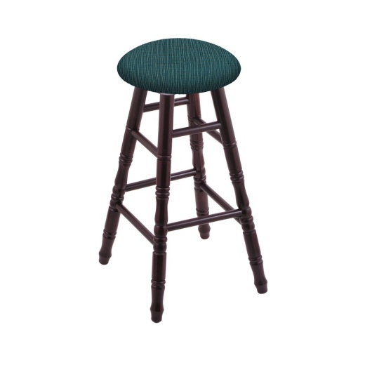 Maple Round Cushion Swivel Stool With Turned Legs, Dark Cherry Finish, And Graph Tidal Seat