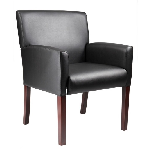 Boss Reception Box Arm Chair W/Mahogany Finish