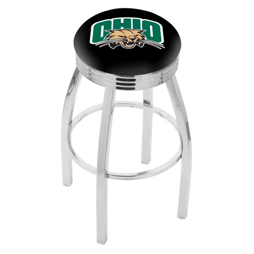 L8c3c Chrome Ohio University Swivel Bar Stool With 2.5" Ribbed Accent Ring By Holland Bar Stool Company