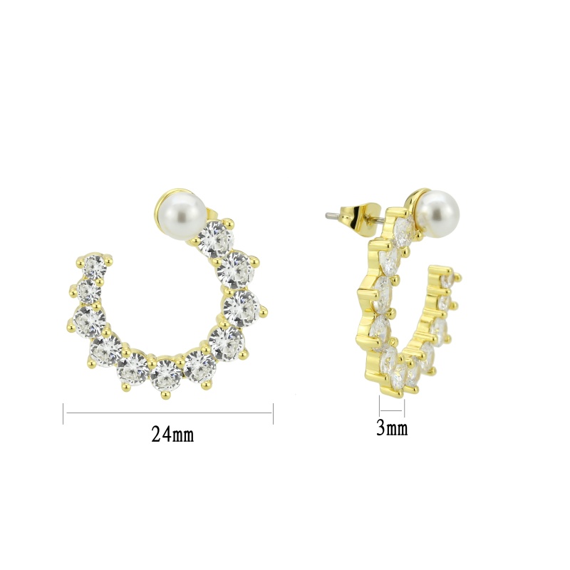 3W1758g - Flash Gold Brass Earring With Aaa Grade Cz In Clear - N/a