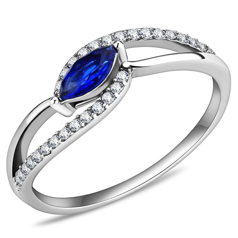 Da122 - High Polished (No Plating) Stainless Steel Ring With Aaa Grade Cz In London Blue