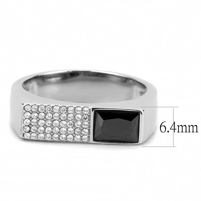 High Polished (No Plating) Stainless Steel Ring With Aaa Grade Cz In Black Diamond