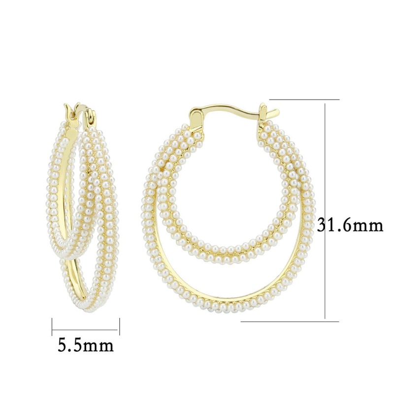 3W1791 - Flash Gold Brass Earring With Synthetic In White - N/a