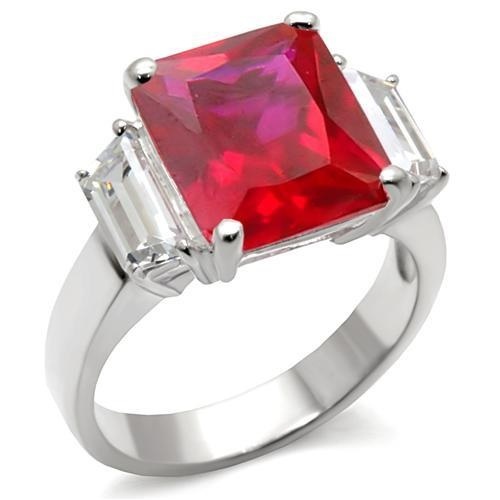 Polished 925 Sterling Silver Ring With Synthetic Garnet In Ruby