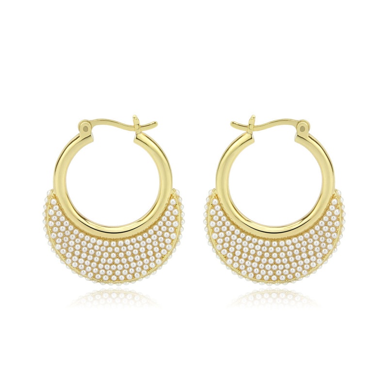 3W1785 - Flash Gold Brass Earring With Synthetic In White - N/a