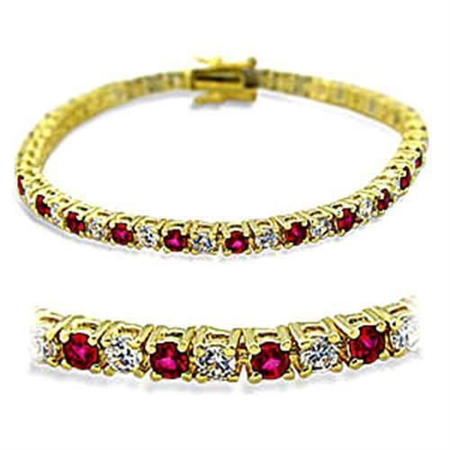415901 - Gold Brass Bracelet With Synthetic Garnet In Ruby - 7"