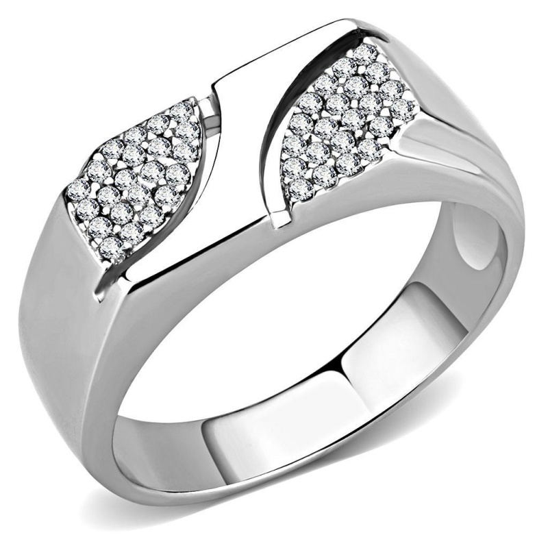 Da280 - High Polished (No Plating) Stainless Steel Ring With Aaa Grade Cz In Clear