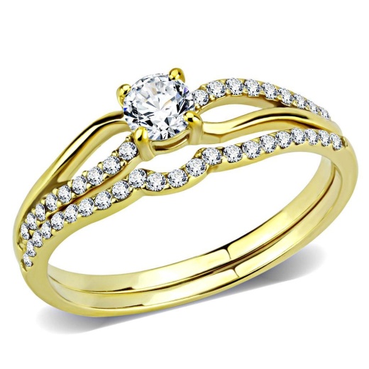Alamode Da277 - Ip Gold(Ion Plating) Stainless Steel Ring With Aaa Grade Cz In Clear
