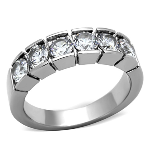 Alamode Tk1082 High Polished Stainless Steel Ring with AAA Grade CZ in Clear
