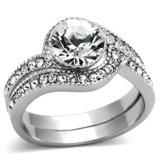 Alamode Tk1155 Stainless Steel Ring with Top Grade Crystal in Clear
