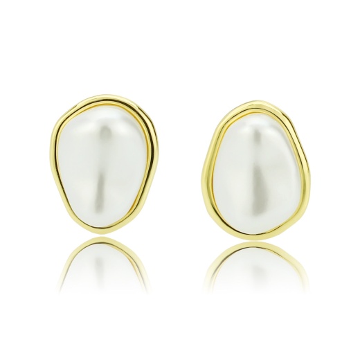Alamode Flash Gold Brass Earring with Synthetic Stone in White