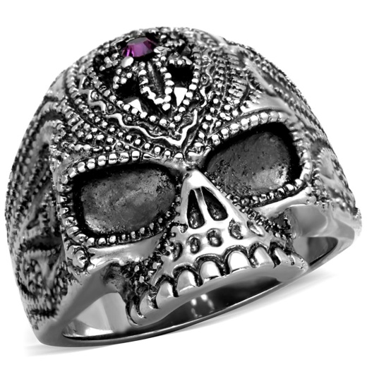 Tk2060 - High Polished (No Plating) Stainless Steel Ring With Top Grade Crystal In Amethyst