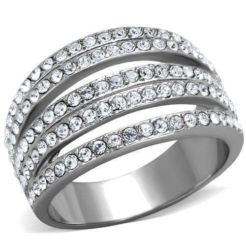 Tk2029 - High Polished Stainless Steel Ring with Top Grade Crystal in Clear