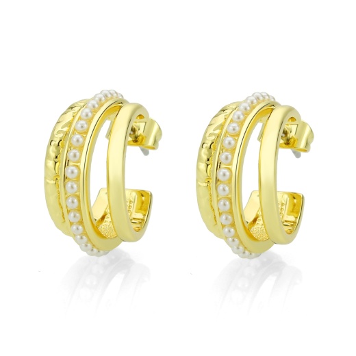 Alamode Flash Gold Brass Earring with Synthetic White Stone