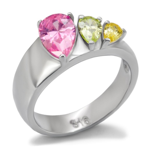 Tk091 High Polished Stainless Steel Ring with AAA Grade CZ in Multi Color