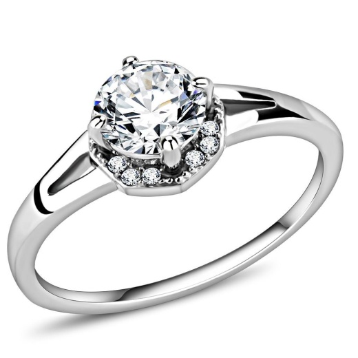 Alamode Da150 - High Polished Stainless Steel Ring with AAA Grade CZ in Clear
